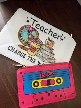 Barbie Pink Blue Yellow Cassette Pouch & Teacher Pouch Set